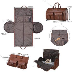Carry On Garment Bag for Travel - Large Leather Duffel Bag with Shoe Compartment
